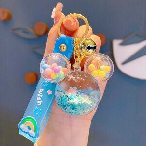 Blue Magical Mouse Ears Liquid Kawaii Keychains NEW